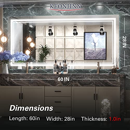 Keonjinn LED Bathroom Mirror, 60 x 28 Inch Bathroom Mirror with Front