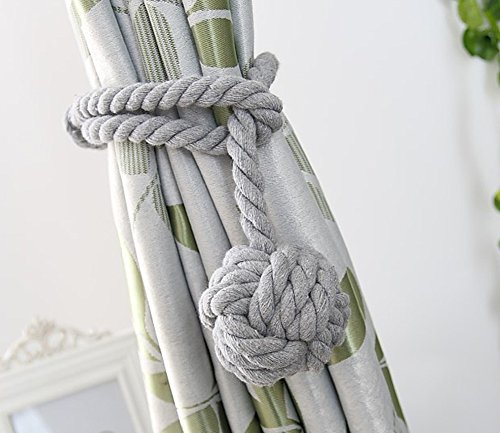 Loghot Hand Knitting Curtain Rope Cord Rural Cotton Tie Backs with Single Ball (Grey)