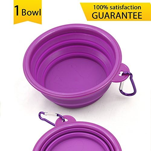 Silicone Dog Bowl Collapsible Pet Travel Cup Food Grade FREE Carabiner Durable Food & Water Outdoor Dish BPA Free FDA Approved 5.1x2.1x3.5 inch 1 bowl 4 colors Purple