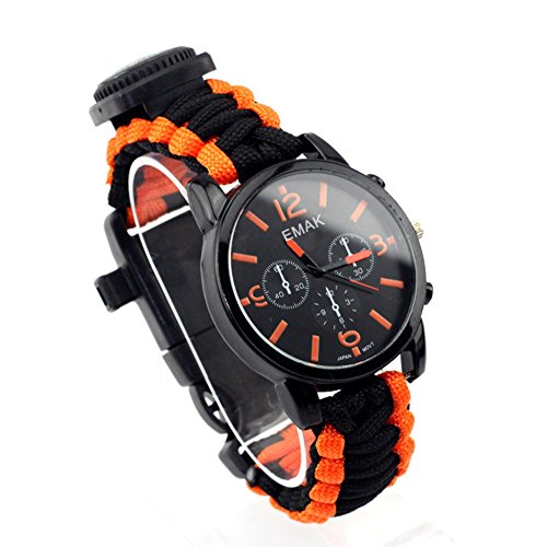 OSOPOLA Survival Paracord Bracelet Life Saving Tools Pope Waterproof Luminous Watch Whistle Emergency Knife Fire Starter Scraper Compass Thermograph Camping Hiking Diving