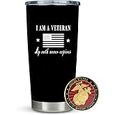 Marine Corps Insulated Tumbler with Challenge Souvenir, Great Engraved Gifts for Military Heroes!Veterans Day Gifts