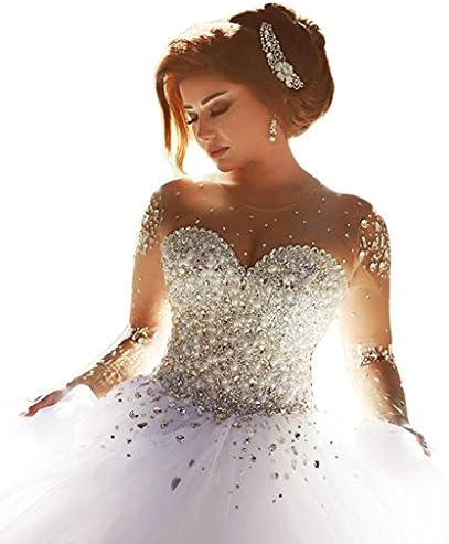 WANNISHA Women's Gorgeous Pearls Beading Long Sleeves Ball Wedding Dresses For Bride Gown