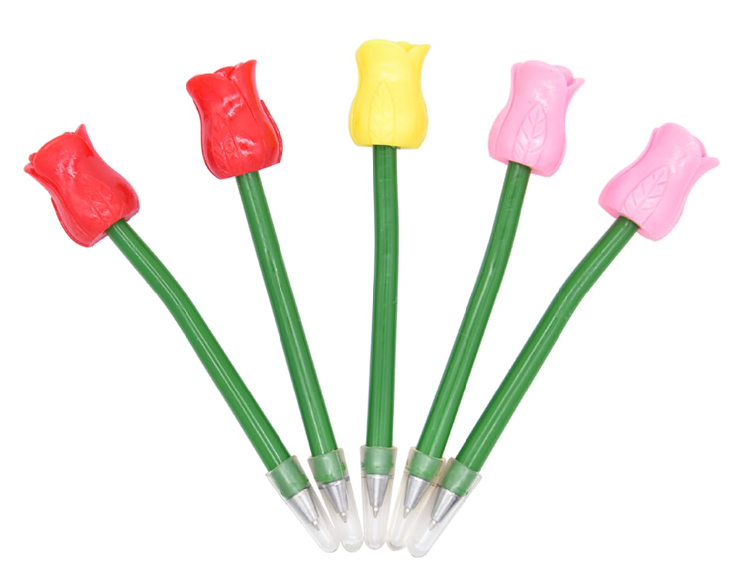 Ranvi 5PCS Colorful Rose Flower-shaped Ballpoint Pen Black Gel Ink Desktop Decoration for Student and School Office Supplies（Cannot replace refills）