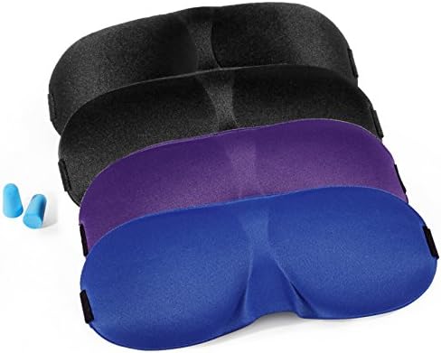 3D Eye Sleep Mask Contoured &amp; Comfortable Sleep Mask with Moldex Ear Plugs Sets for Sleeping Unisex (2 Black &amp; Blue &amp; Purple)