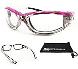 Chrome and Pink Motorcycle Glasses Foam Padded Clear Lens for Women.