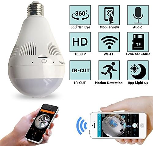 360 Degree IP Camera Wifi Wireless - Panoramic Full Lighting Network Cameras LED Light Bulb for Indoor &amp; Outdoor