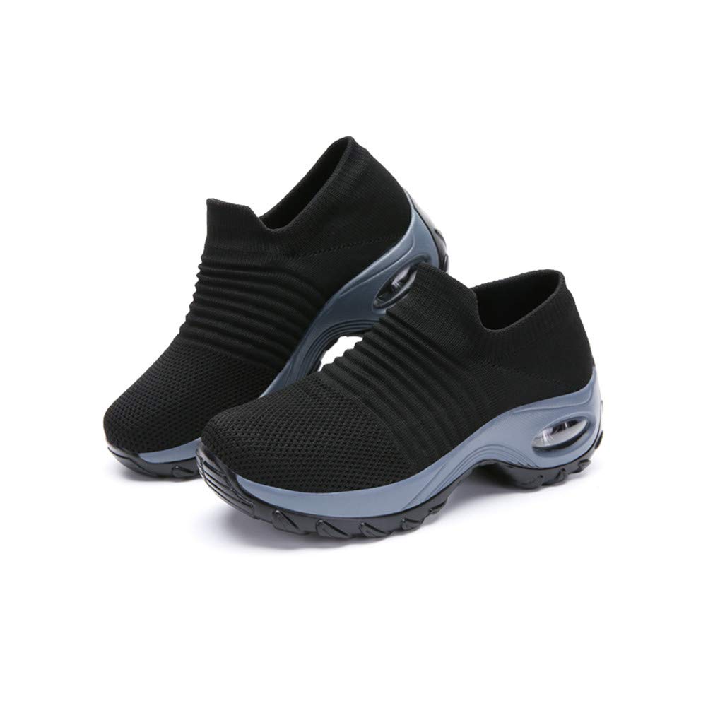 ziitop Walking Shoes Women Slip On Sock Sneakers Ladies Comfort Wedge Platform Loafers Breathable Girl\'s Dance Sneakers Black