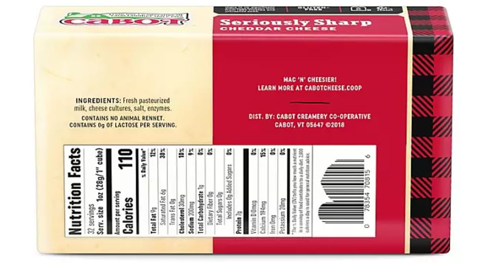 Seriously Sharp Cheddar Cheese 2 lbs - Rich Nutty Flavor, Cabot Aged Sharpness for Cheese Lovers