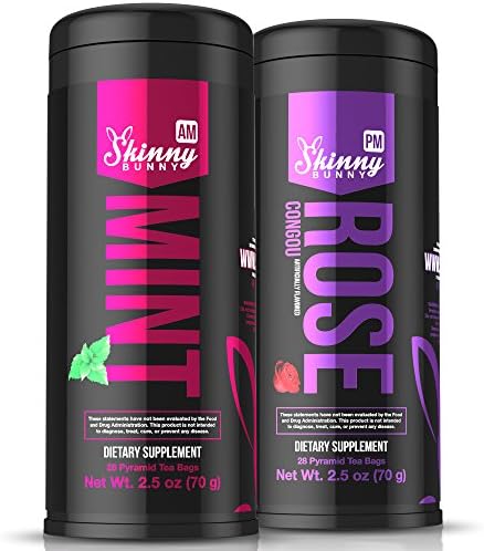 Skinny Bunny Tea Weight Loss &amp; Detox Bundle: Manage Weight, Support Immune System, Healthy Cleanse &amp; Promote Health with Antioxidants (Mint Tea AM + Rose Congou Tea PM - 28 Day Supply)