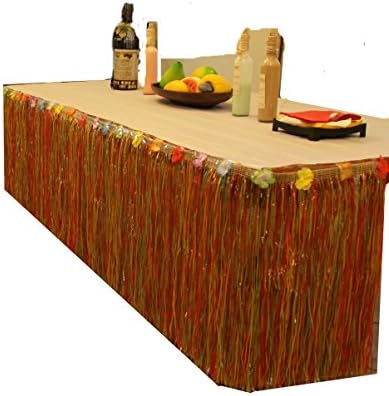 Table Skirt Heavy Duty Tropical Luau Multi Color Yellow Green Red String Hibiscus Leis Flower Party Decoration (9ft Long) by Vivj