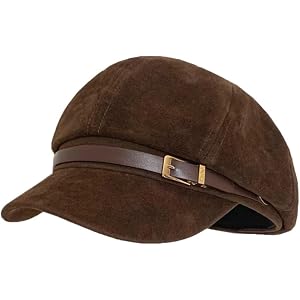 Vintage Suede Newsboy Cap Women Casual Baseball Cap Faux Leather Baker Boy Hat Classic Fall Winter Cabbie Hat Painter Beret