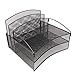 Veesun Desk Organizer,Mesh Desktop File Organizer Letter Paper Tray Holder with 2 Vertical Upright Section and 3 Deep Trays, Black.