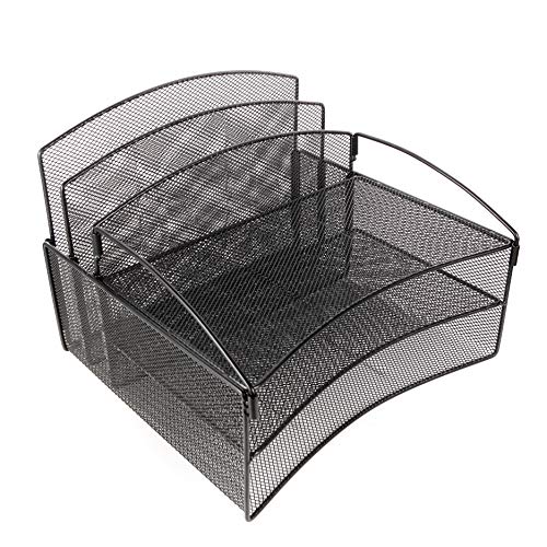 Veesun Desk Organizer,Mesh Desktop File Organizer Letter Paper Tray Holder with 2 Vertical Upright Section and 3 Deep Trays, Black.