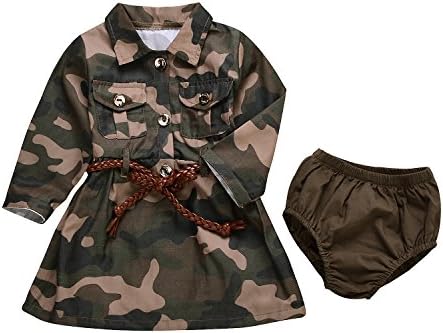 IWOKA Baby Girl Camouflage Long Sleeve Bandage Skirts+Green Short Pants Outfit Casual Clothes