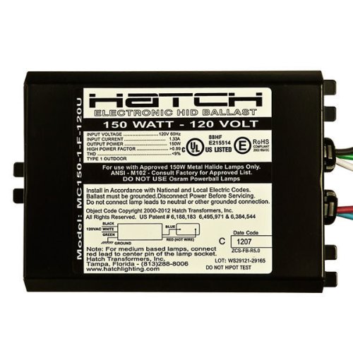 Hatch MC150-1-F-120U - 150 Watt - 120 Volt - Electronic Metal Halide Ballast - ANSI M102/M142 - Side Leads With Mounting Feet