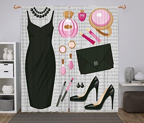 Polyester Window Drapes Kitchen Curtains,Heels and Dresses,Black Smart Cocktail Dress Perfume Make Up Clutch Bag,Black Light Pink Light Brown,Living Room Bedroom Kitchen Cafe Window Drapes 2 Panel Set