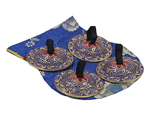 DharmaObjects 2 Pairs OM Pro Brass Fingers Cymbal Zills Belly Dancing Free Silk Pouch (Blue)