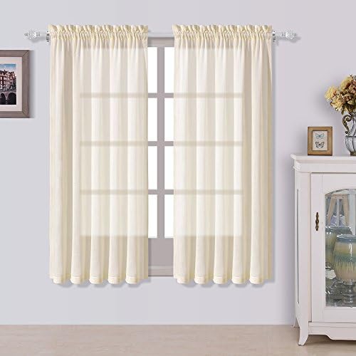 Best Dreamcity Faux Linen Rod Pocket Sheer Curtains for Bedroom, Set of 2 Panels, W52" X L63", Pale Yellow