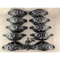 BI01DT128-BLP_10 - Antique Drawer Pull Handle - Screws Included (Black Powder Coat, Set of 10pcs)
