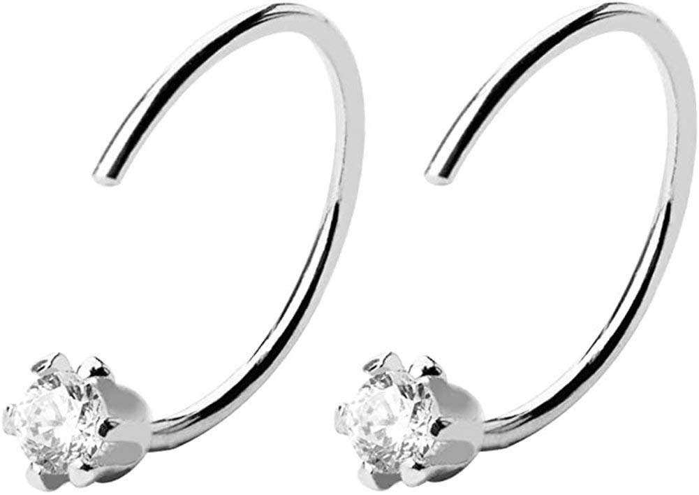 3mm CZ Small Huggie Hoop Earrings Sterling Silver Fashion Fake Diamond Half Cuff Cartilage 5 Prongs Stud Hoops Earring Piercing Nose Rings for Women Girls Sensitive Ears 12mm Unique Gifts (Silver)