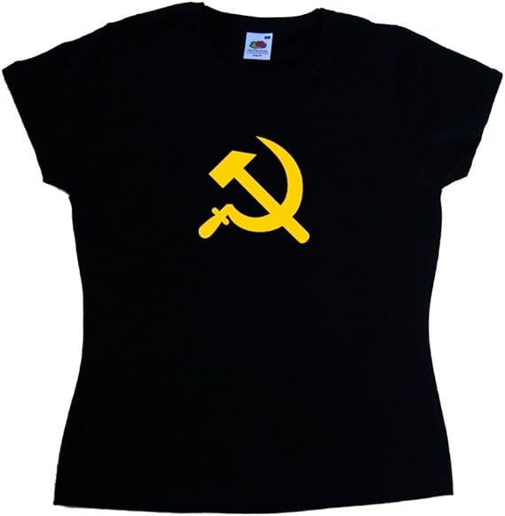 Amazon テツリーデザイン Teetreedesigns ソビエト連邦の金づちと鎌の旗 レディース ブラック Tシャツ 黄橙色 プリント 19 オリジナルプリント 通販