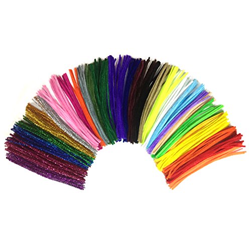 300 Pcs Assorted Colors and 100 Glitter Creative Pipe Cleaners DIY Art Craft Decorations Chenille Stems (6 mm x 12 Inch)