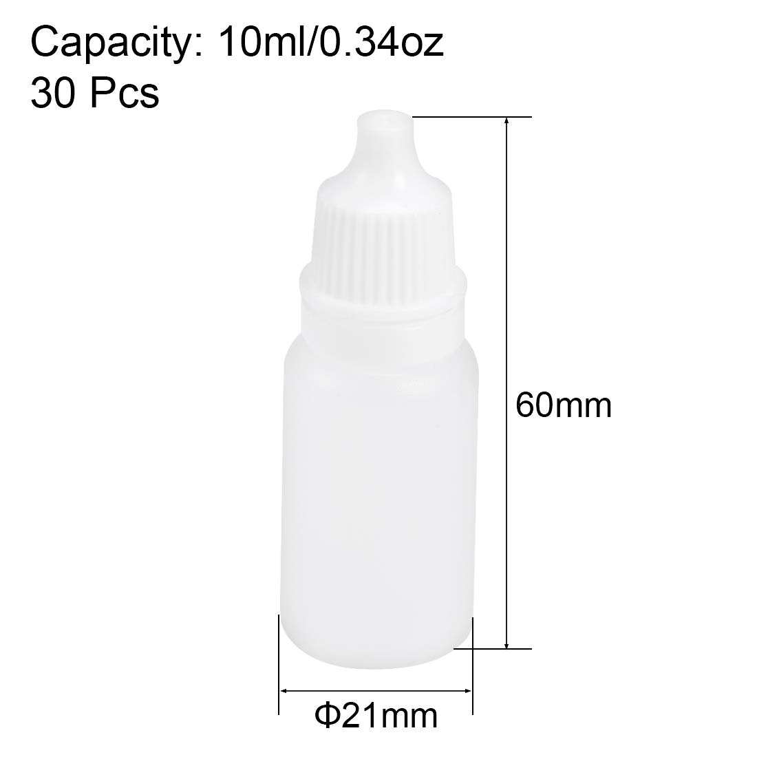 sourcing map Plastic Dropper Bottles, 10ml/0.34 oz Empty Squeezable Dropper Bottle with Cap, Pack of 30, White - Image 3