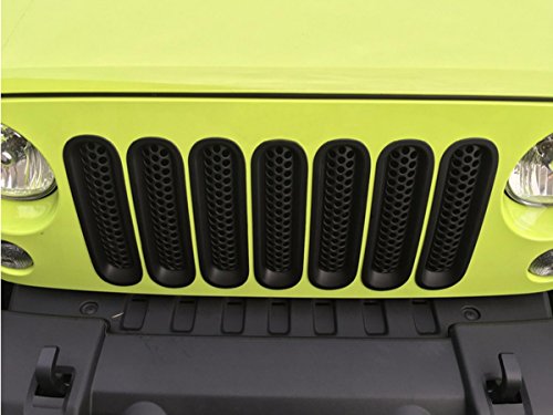 MOEBULB Upgrade Clip in Version Mesh Front Grill Insert Grille Cover Trim for 2007-2015 Jeep Wrangler JK 2-Door & 4-Door (Without Key Hole, Matte Black)