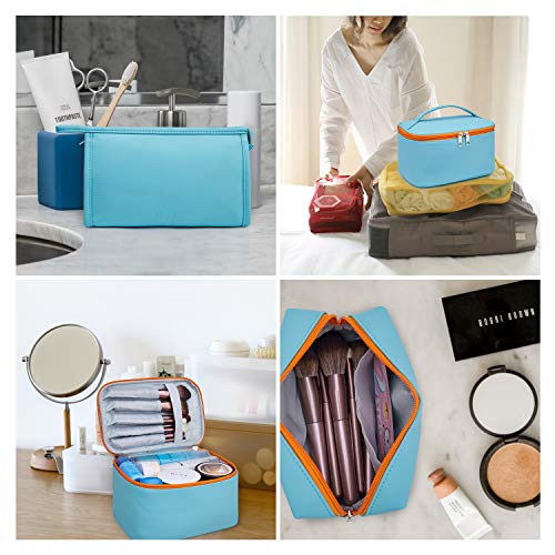 WANDF 3 Pieces Makeup Bag PU Leather Toiletry Bag Portable Cosmetic Pouch Water-resist Travel Organizer for Women (Blue) 6 WANDF 3 Pieces Makeup Bag PU Leather Toiletry Bag Portable Cosmetic Pouch Water-resist Travel Organizer for Women (Blue)