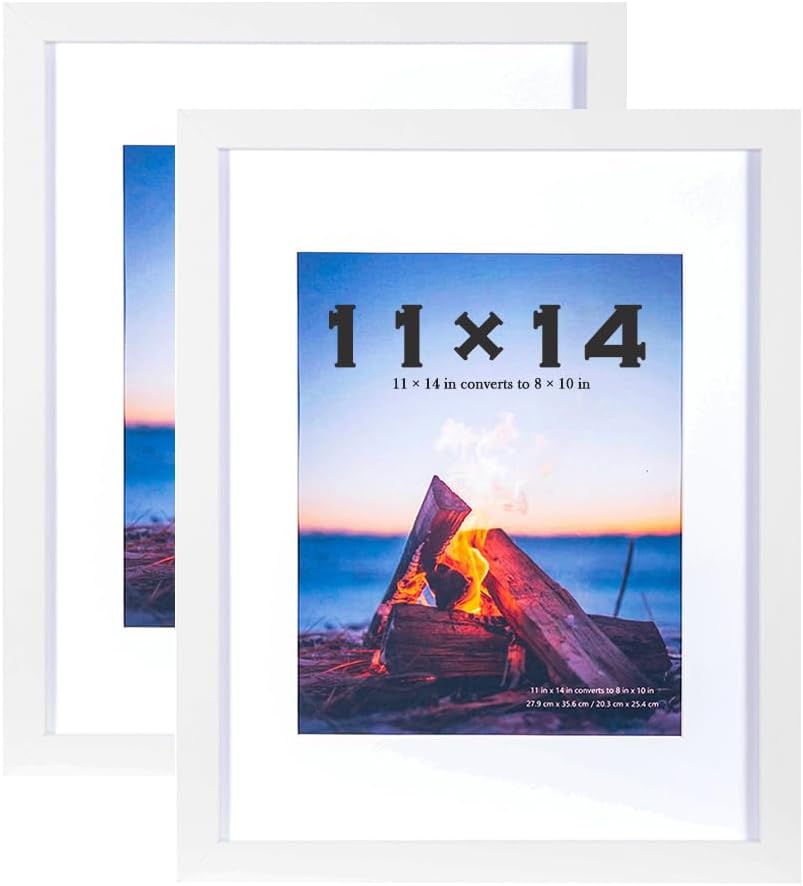 Scholar Tree White Picture Frames 14x11 Inch 2 Pack MDF with Passepartout