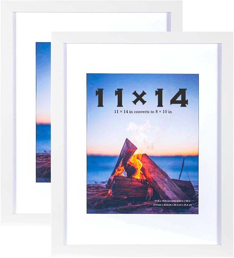 Scholar Tree White Picture Frames 14x11 Inch 2 Pack MDF with Passepartout