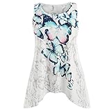 TOPUNDER Women Casual Tops Butterfly Printed Tank Plus Size Blouse