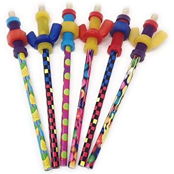 Fidget Pencil Toppers on Pencil, Set of 6 (3 Wing Nuts and 3 Nuts'n Bolts), Colors Vary