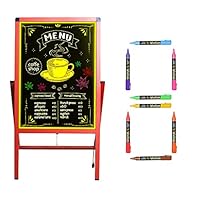 Woodsam 28"x 20" LED Sign A Frame Chalk Board/Felt Letter Chalkboard/Markers Erase Calendar/Bulletin/Yard Signs Sidewalk Neon Glass&Chalk Black Board Standing Easel for Wedding Decor/Outdoor Display