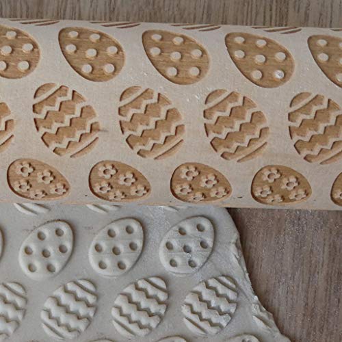 Wenini Easter Wooden Rolling Pins Wenini Engraved Carved Embossed Rolling Pin with Easter Symbols for Baking Embossed Cookies for Kitchen Tool (Rabbit Radish Style) - Thumbnail 5