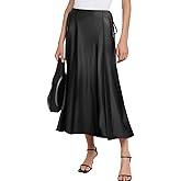 SEBOWEL Women Satin Maxi Long Skirt Silk Side Tie A Line Swing Midi Skirt Silky Flowy Ruffle Pleated Cocktail Party Skirts
