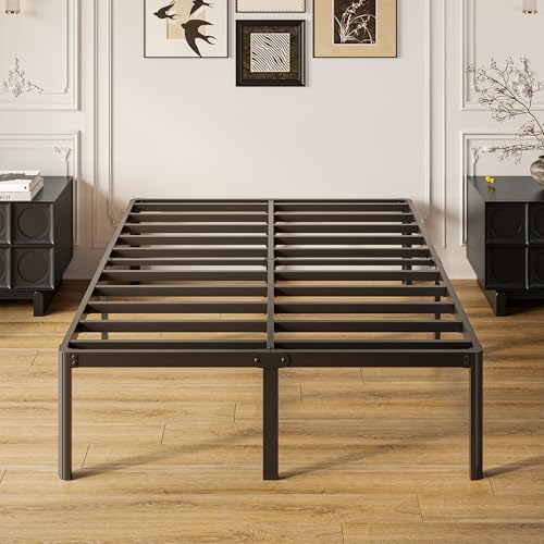 Yicensen Base Cama King Size de 46 cm de Altura, Metal Base King Size con Patas Redondeadas de Esquina, Plataforma Resistente Cama Muy Resistente Fácil Montaje, Sin Ruido, No Necesita Somier, Negro