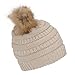 Gravity Threads Cable Knit Faux Fur Pom Pom Beanie Hat