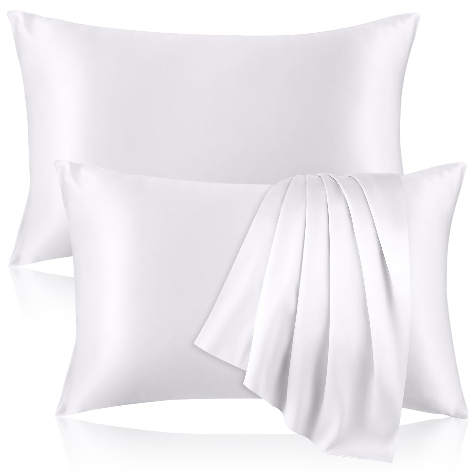 Photo 1 of 100% Pure Silk Pillowcase for Hair and Skin, Both Sides Mulberry Silk Pillowcases with Hidden Zipper, Cooling Pillowcase 19 Momme, 600 Thread Silk Pillow Cases Standard Size, 2PCS, White