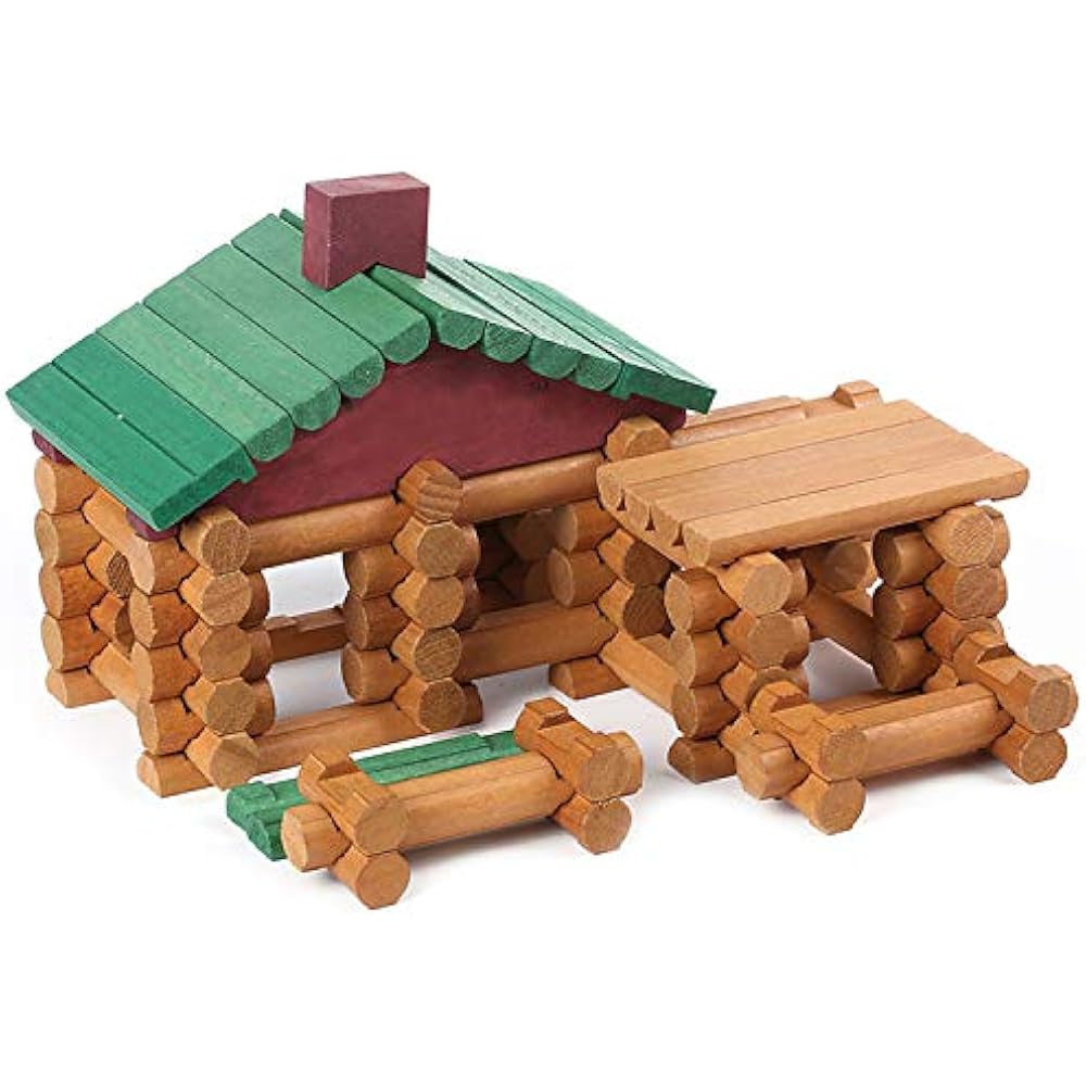 Wondertoys 90 Pieces Classic Wood Cabin Logs Set, Building Toy For