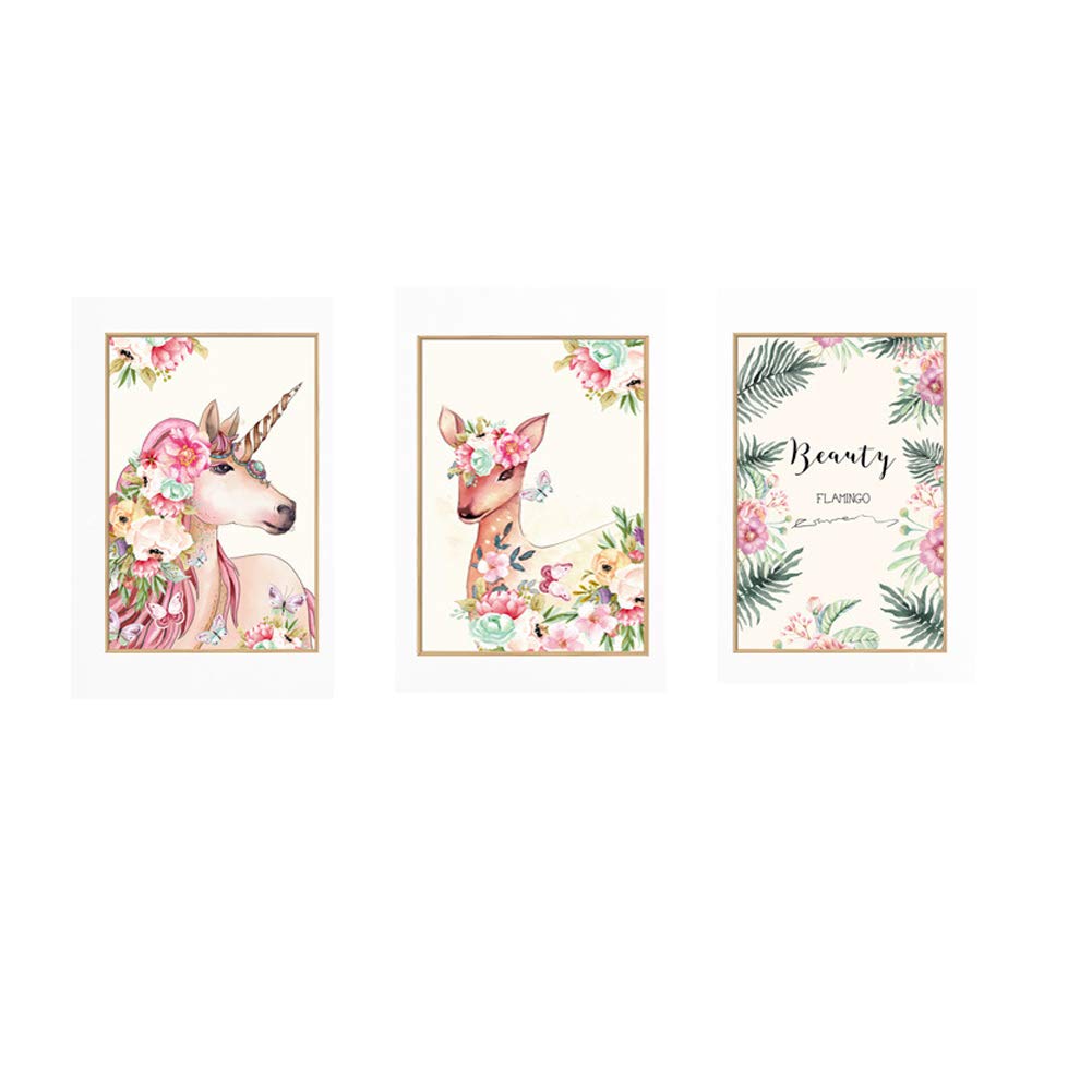 Vinyl 3 Frames Reindeer Unicorn Pink Wall Sticker Decal for Living Room Bedroom Home Decor