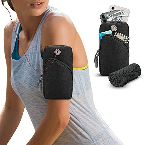 Simpeak ランニング アームバンド スマホ スポーツ アームポーチ 調節可能 防水防汗 通気性 軽量二つのポケット イヤホン穴が付き 6インチ以下のスマホ対応 男女共用 ブラック