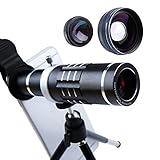 Cell Phone Lens 18X Telephoto Lens Super Wide Angle Lens Macro Lens 3 in 1 Phone Camera Lens Kit with Universal Clip and Mini Flexible Tripod for iPhone Samsung and Most Smartphones (Black)