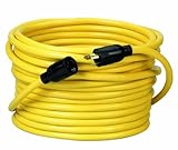 Coleman Cable 09208 NEMA L5-20P to L5-20R 12/3 SJTW 300-Volt Extension Cord, 50-Foot, Yellow