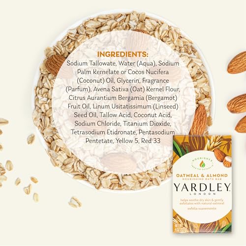 Yardley Oatmeal and Almond Bar Soap, Oatmeal & Almond, 4 Ounce