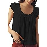 Yozazzy Women's Summer Ruffle-Shoulder Swing Tank Tops Pleated Peplum Crewneck Casual Tee Basic Loose Blouse Shirts