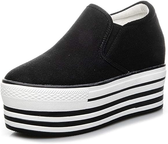Amazon Ijge レディース インヒール スニーカー 疲れない スリッポン 厚底 9cm 小さいサイズ 軽い スリッポン 厚底スニーカー 歩きやすい 黒 白 厚底スリッポン シークレット インヒール ファッション靴 カジュアル キャンバス 21 5cm Ijge ローファー スリッポン