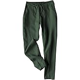 Tanming Linen Pants for Women Summer Casual High Waisted Drawstring White Beach Pant