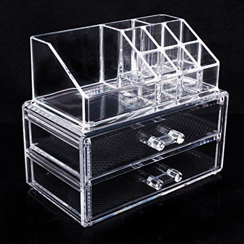 Topicker Clear Acrylic Cosmetic Holder Large 2 Drawer Jewerly Chest -- Make up Case Lipstick Liner Brush Holder Organizer by Topicker