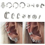 Cuff Earrings Set Ear Crawler Earring Climber Stud Ear Wrap Pin Vine Tribal Charm Vintage Clip On Jewelry Silver Leaf Owl 3D Swirl Hand Flower Sun Star